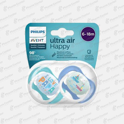 Avent Ultra air Happy սիլիկոնե ծծակ, օրթոդոնտիկ (6-18 ամս.) x 2