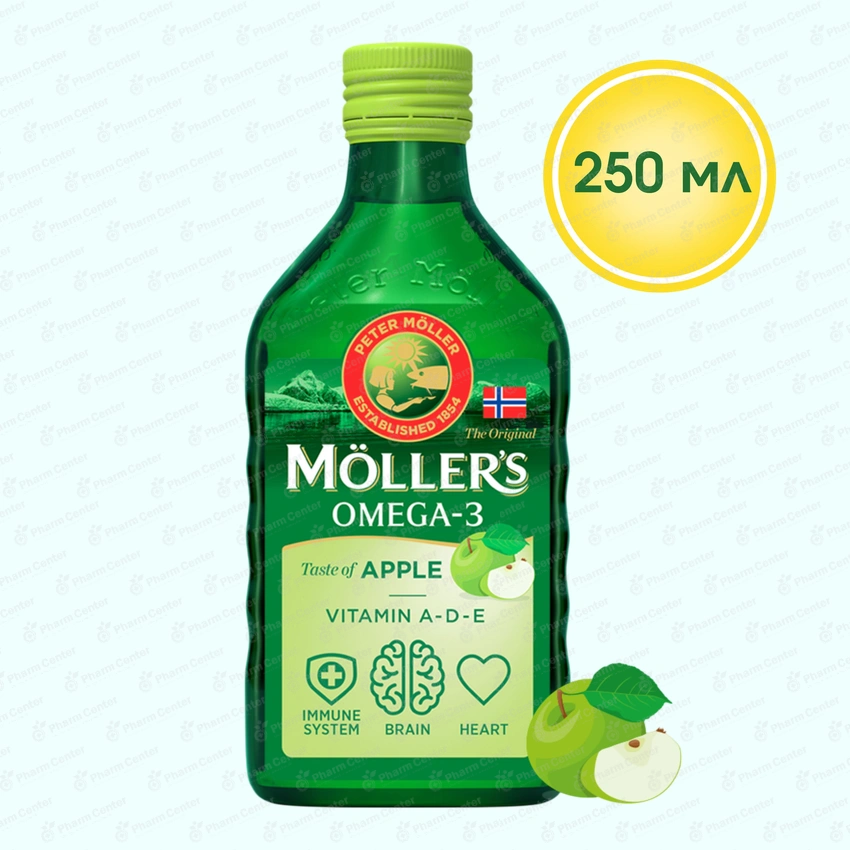 Омега 3 Мюллерс со вкусом яблоко 1120мг/5мл 250мл (ЭПК33%/ДГК45%/Е 3мг)